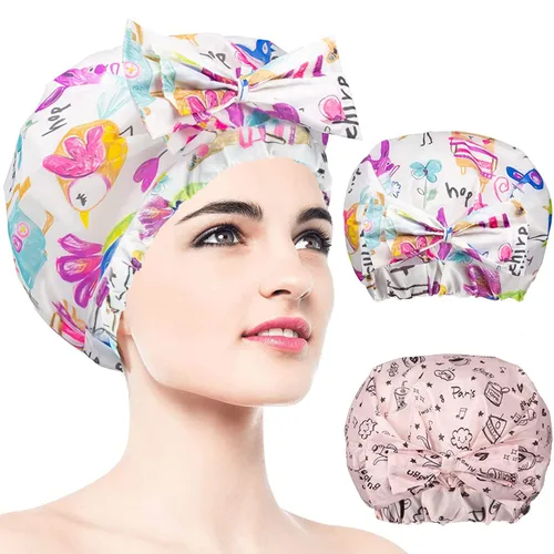 Miniatura 14 de 1 pieza de gorro de ducha, gorro de baño de doble capa y ajustable para la ducha, gorro de pelo extragrande reutilizable para mujer, exterior