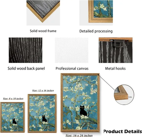 Miniatura 7 de Fantasy Artists Van Gogh - Lienzo decorativo para pared, diseño de gato negro con diseño de almendra y diseño de gato negro, pósteres de pintura al