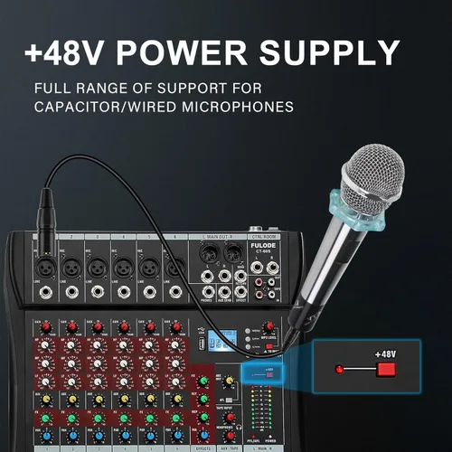 Miniatura 6 de FULUODE - Consola de Mezcla de Audio de 6 Canales, Mezclador de Música Profesional CT-60S, Tablero de Mezcla DJ con Reverb, Reproductor Bluetooth