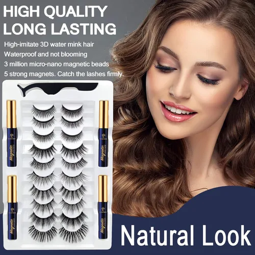 Miniatura 3 de Pestañas magnéticas con kit de delineador de ojos, pestañas magnéticas de aspecto natural, mejoradas de larga duración, 10 pares de pestañas