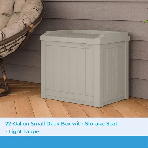 Miniatura 2 de Suncast Caja de Almacenamiento para Exteriores - Caja de Cubierta Exterior de Resina Color Gris Pardo Claro de 22 Galones con Asiento, Contenedor