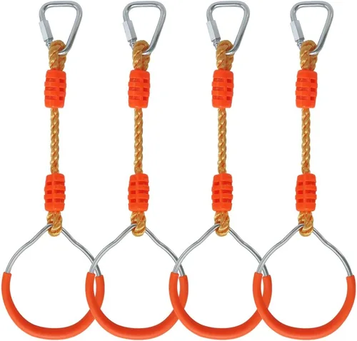 Miniatura 28 de Anillo de gimnasia con columpio para curso de obstáculos de guerrero Slackline, equipo de entrenamiento de trapecio y puño, 2 barras ninja moradas