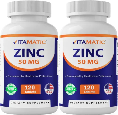 Vitamatic Zinc 50mg como gluconato de zinc 120 unidades - Suplemento de inmunidad (total de 240 tabletas) - Paquete de 2