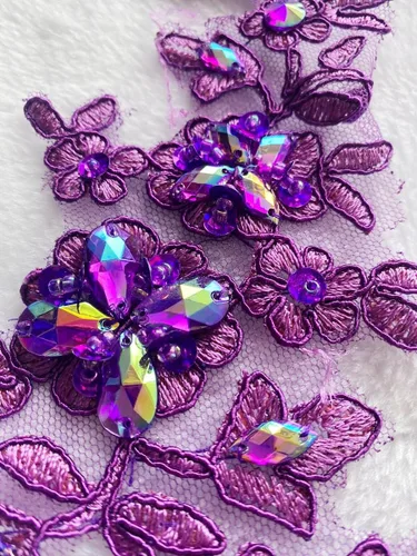 Miniatura 4 de Parches de tela de encaje fino bordados con diamantes de imitación bordados, decoración de vestido para coser en lentejuelas cuentas, accesorio