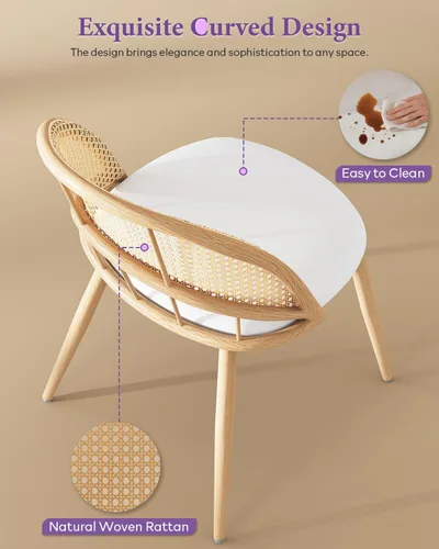 Miniatura 3 de TYBOATLE Juego de 2 sillas de comedor de ratán con cojín de piel sintética, modernas sillas de comedor con almohadillas ajustables para los pies