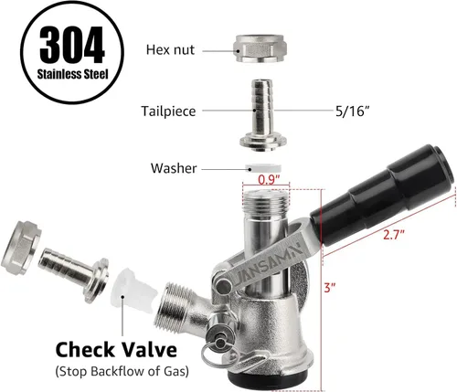 Miniatura 2 de Sankey - Acoplador de barril D, cuerpo y sonda de acero inoxidable 304 American D, acoplador de grifo de barril de cerveza Sankey con mango