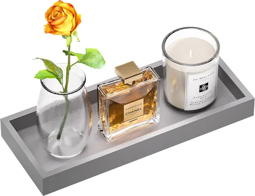 Miniatura 13 de Bandeja de tocador de baño para mostrador, bandeja decorativa de baño de bambú, bandeja de perfume para decoración del hogar, 11.3 pulgadas de largo