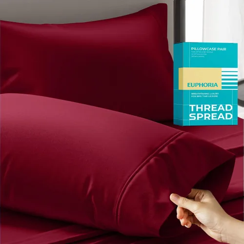 Miniatura 21 de THREAD SPREAD Fundas de almohada 100 % de algodón egipcio, fundas de almohada de 800 hilos, tamaño Queen / estándar, paquete de 2 unidades, suaves