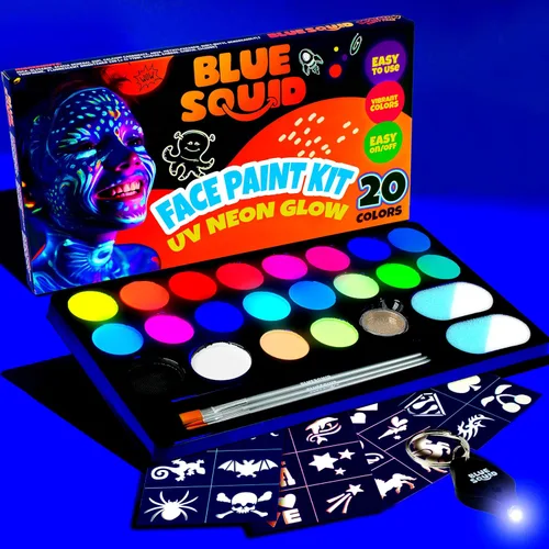 Miniatura 22 de Blue Squid Pintura facial profesional a base de agua para una sola torta, pintura facial y corporal activada por agua, pintura facial para niños