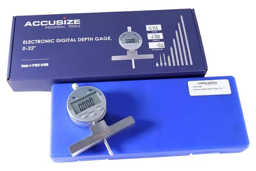 Miniatura 6 de Accusize Industrial Tools - Medidor de profundidad digital electrónico de 0-55.9 cm, en pulgadas/métrico/fraccional, con 2 puntos extra