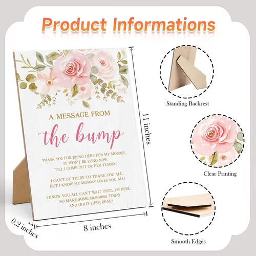 Miniatura 2 de Baby Shower Games a Message from The Bump - Cartel de juego para baby shower, 8 x 11 pulgadas, letrero de juego de madera floral, decoración de mesa