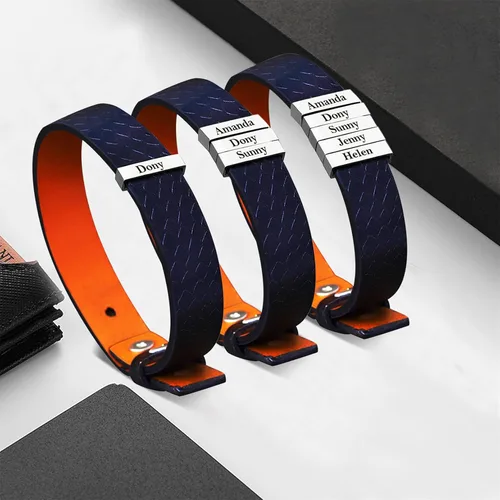 Miniatura 26 de Pulseras de cuero personalizadas para hombre con 1-6 nombres, pulsera trenzada personalizada con cuentas para papá, marido, día del padre, San