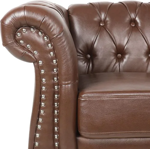 Miniatura 4 de RARZOE Chesterfield - Sillas Chesterfield de piel sintética, silla Chesterfield con botones de cuero copetudo con brazos enrollados y ribete