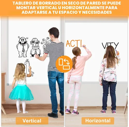 Miniatura 2 de H-Qprobd Pizarra de Borrado en Seco para Pared 72"x40" Pizarra Magnética de Presentación de Aluminio con Bandeja Larga para Bolígrafos, Pizarra