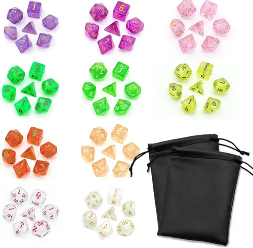 Miniatura 16 de 5 juegos de dados DND, juego de dados poliédricos (35 piezas) con bolsa de troquel de cuero, juego de troqueles D&D para juegos de mesa RPG