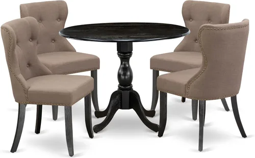 Miniatura 16 de East West Furniture DMSI3-ABK-48 - Juego de mesa de comedor de 3 piezas para espacios pequeños que contiene una mesa de comedor redonda con gotas