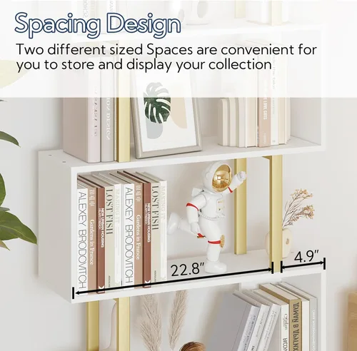 Miniatura 8 de Yusong Estantería Geométrica, Estantería en Forma de S de 6 Niveles para Dormitorio, Estante Decorativo de Exhibición de Madera Moderna, Estantería