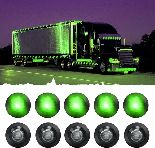 juego de 10 luces LED selladas impermeables mini redondas de 3/4 pulgadas ahumadas verdes, luces LED de gálibo delanteras, traseras y laterales,