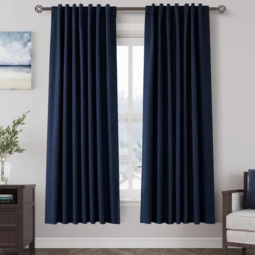 Miniatura 94 de Cortinas de lino 100% opacas para dormitorio, 102 pulgadas de largo, con pestaña trasera, bolsillo para barra, paneles acústicos con aislamiento