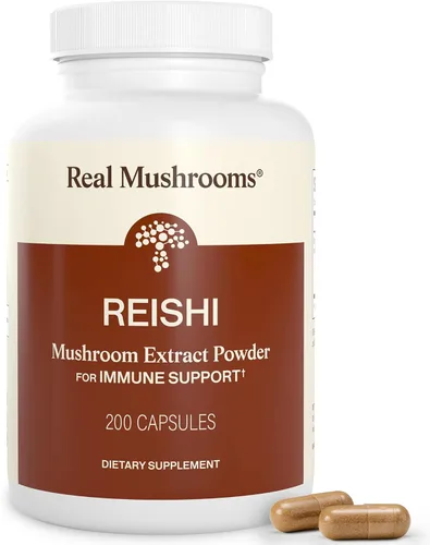 Cápsulas de hongos Reishi para apoyo inmunológico, vitalidad, relajación (200 unidades) veganas, cápsulas de hongos sin OMG para bienestar y mejor