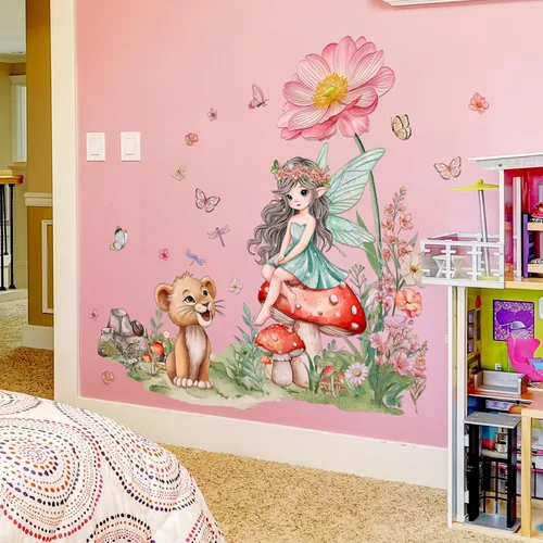 Miniatura 2 de 2 hojas de calcomanías de pared de hadas para dormitorio de niñas, murales de pared de flores, vinilo para despegar y pegar, calcomanías de pared