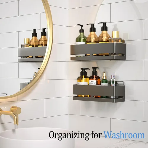 Miniatura 3 de Organizador de ducha, paquete de 2 estantes de ducha, estante de almacenamiento de baño resistente, organizador de baño de gran capacidad, sin