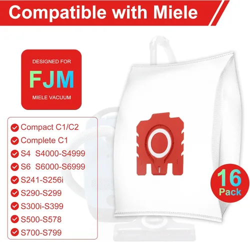 Miniatura 2 de Bolsas 3D Airclean FJM mejoradas para Miele FJM Vacuum Compact C2 Compact C1 C1 S241 S290 S300i S500 S700 S4 S6 Series, paquete de 16 bolsas FJM