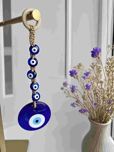 Miniatura 5 de Amuleto de cristal azul de 7.9 pulgadas con amuleto turco griego de nazar de buena suerte, adorno colgante hecho a mano para el hogar, oficina