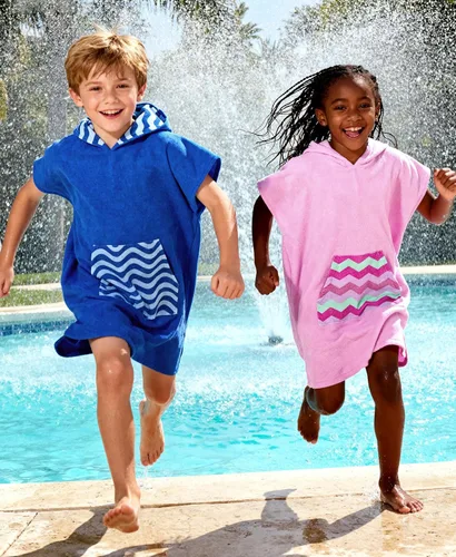 Miniatura 5 de MissShorthair Toalla Poncho para niños, toalla de playa con capucha para niñas y niños, poncho de surf, bata cambiante, toalla de baño de Rayas