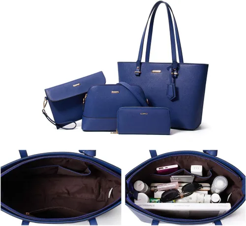 Miniatura 178 de Juego de 4 bolsas modernos para mujer de cuero sintético: bolso tote, bolso de hombro, bolso de mano y cartera.