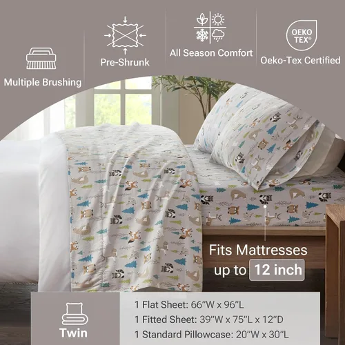 Miniatura 191 de Sleep Philosophy - True North - Juego de sábanas de franela, 100% de algodón, cómodo, bonito y muy suave, con bolsillo elástico que se adapta a