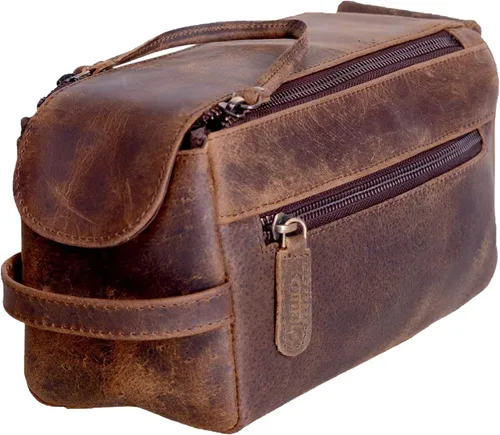 Miniatura 9 de KomalC Bolsa de aseo premium de cuero de búfalo para hombres y mujeres con forro resistente al agua, neceser de viaje unisex para artículos de aseo