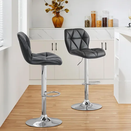 Miniatura 14 de Yaheetech Juego de 2 taburetes de bar, modernas sillas ajustables para isla de cocina, taburetes giratorios de piel sintética negra para bar, Negro