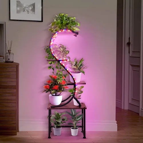 Miniatura 2 de Soporte para plantas de interior con luces de crecimiento, sin cables visibles, estante para plantas de 43 pulgadas de alto para interiores