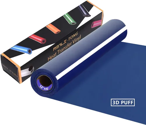RENLITONG - Vinilo de transferencia de calor mate 3D Puff HTV azul de 12 pulgadas por 6 pies, rollo para planchar para prensa de calor, camisetas