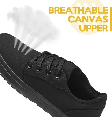 Miniatura 4 de Zapatos de trabajo de lona antideslizantes para hombres y mujeres, para servicio de alimentos, color negro, casual, resistente a las manchas y al