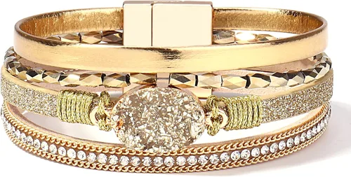Miniatura 258 de FANCY SHINY - Pulsera de cuero estilo bohemio, pulsera de cuentas de cristal con cierre magnético, regalos de joyería para mujer