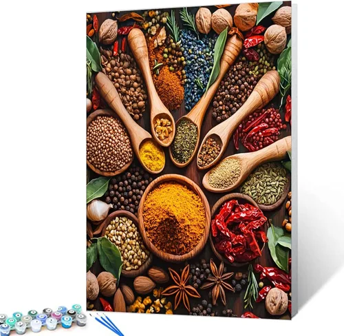 Miniatura 11 de Pintura de especias y hierbas, kit de pintura de cilantro y salvia por números, 16 x 20 pulgadas, lienzo de cocina para bricolaje, aceite vegetal