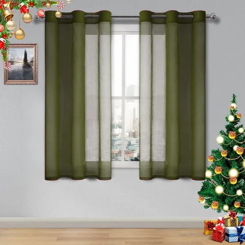 Miniatura 94 de DWCN Cortinas traslúcidas color verde frijol para sala de estar y dormitorio - Cortinas voile con aspecto de lino sintético con ojales en la parte