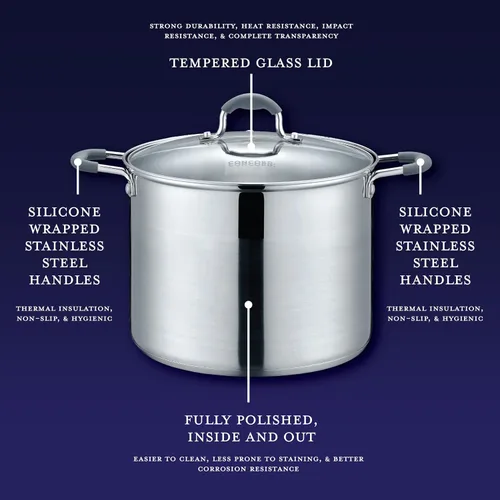 Miniatura 4 de CONCORD Olla de acero inoxidable con tapa de vidrio (compatible con inducción) ((2.5 QT)