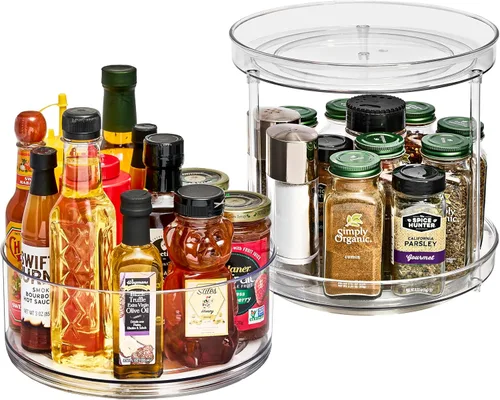 Miniatura 12 de Sorbus Organizador plano transparente Lazy Susan de 9 pulgadas, organizador giratorio para organización de especias para gabinete, tocadiscos Lazy