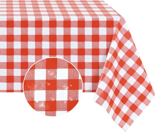 Miniatura 16 de Romanstile Mantel rectangular de vinilo, 100% impermeable, mantel de plástico a cuadros de búfalo, resistente y lavable para exteriores, campamento