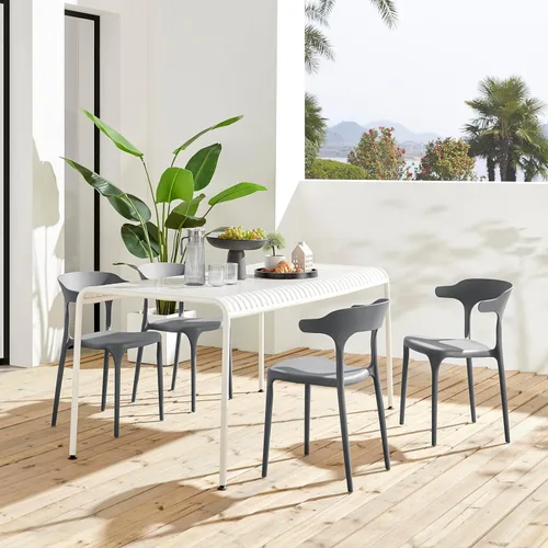 Miniatura 2 de Juego de sillas de comedor apilables modernas, sin ensamblaje, silla de plástico, silla de patio, adecuada para cafés y restaurantes interiores