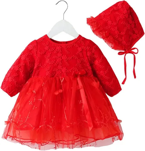 Miniatura 57 de Vestido de otoño de manga larga para niña pequeña, vestido de encaje con flores, boda, primer cumpleaños, bautizo, vestido con sombrero