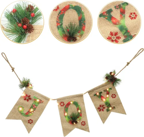 Miniatura 7 de Toyvian Cartel de lino brillante para fiesta de Navidad con letras de alegría, decoración de guirnalda de Navidad para uso festivo en interiores