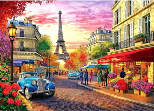 Miniatura 15 de Rompecabezas de paisaje de ciudad de otoño para adultos, 1000 piezas, divertidos y coloridos rompecabezas de otoño vibrante Stree de 1000 piezas