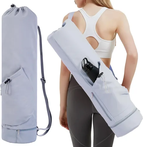 Miniatura 8 de sportsnew Bolsa para esterilla de yoga con bolsillo para botella de agua y bolsillo inferior para artículos mojados, bolsa de transporte para Beige