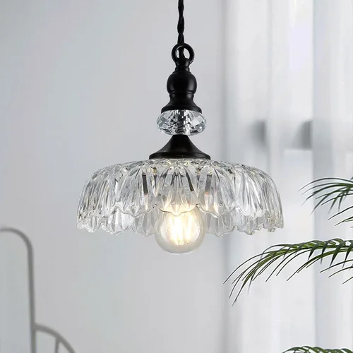 CVKASH Lámpara Colgante de Cristal Vintage Moderna Negra Ajustable Candelabro Luz Colgante para Estilo Casa de Campo Comedor Cocina Dormitorio