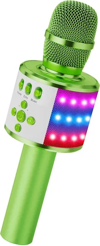 Miniatura 16 de BONAOK Micrófono de karaoke para niños y adultos, micrófonos Bluetooth, micrófono para cantar con luces de discoteca, efecto eco, altavoz integrado