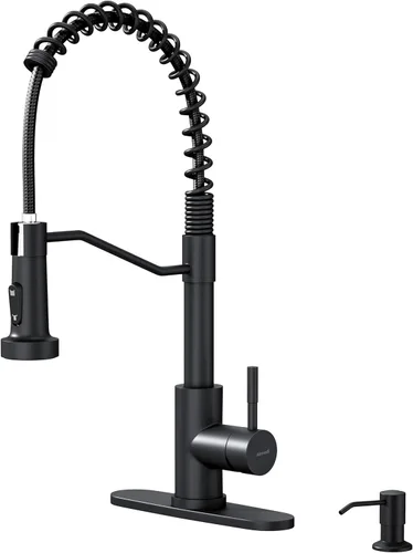 Miniatura 8 de Grifo de cocina dorado cepillado, AIMADI - Grifos de cocina con rociador desplegable, de una sola manija, de un solo orificio, grifo dorado